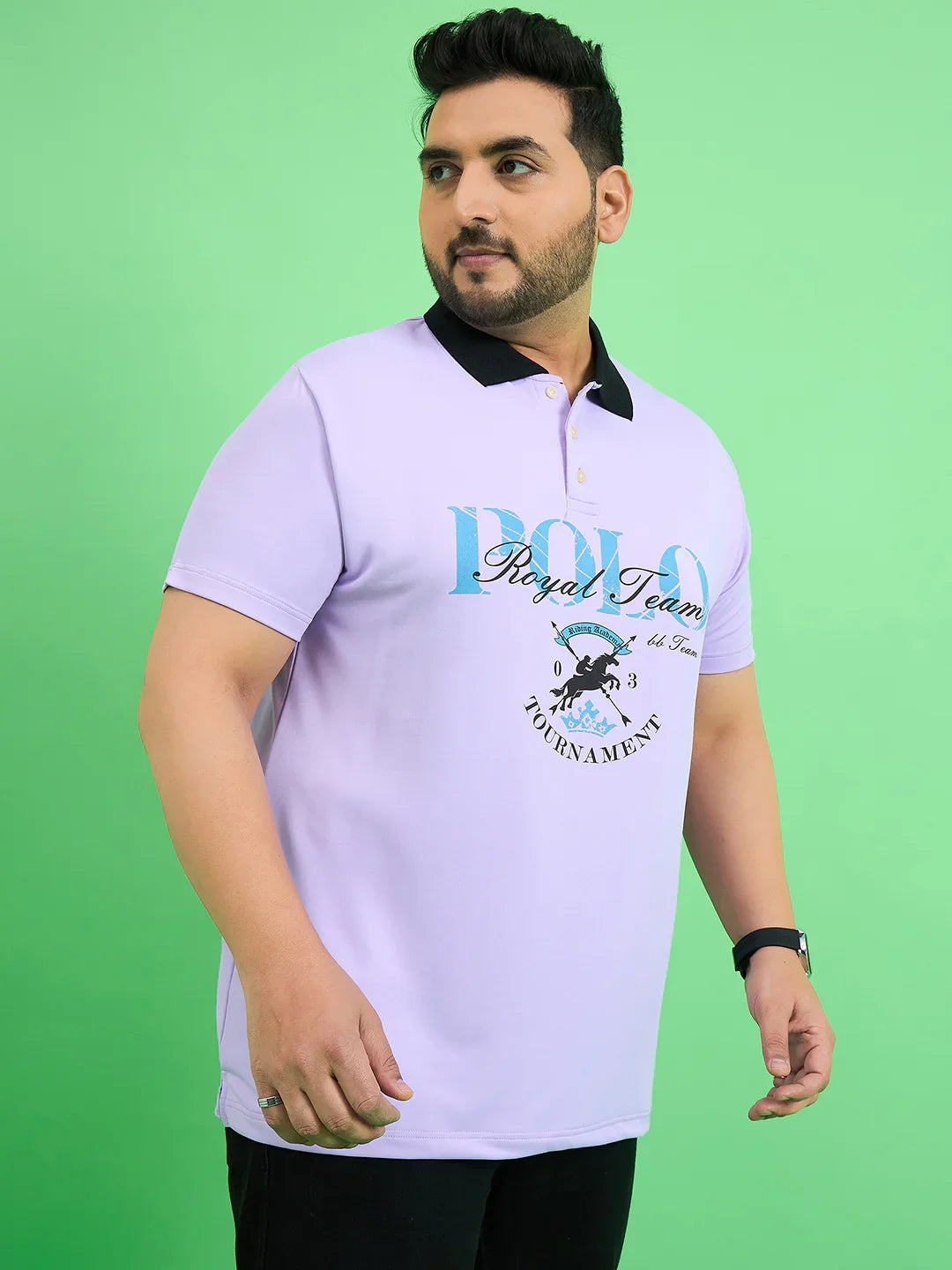 Men Plus Size Rime Lavender Chest Printed Polo T-shirt - bigbanana