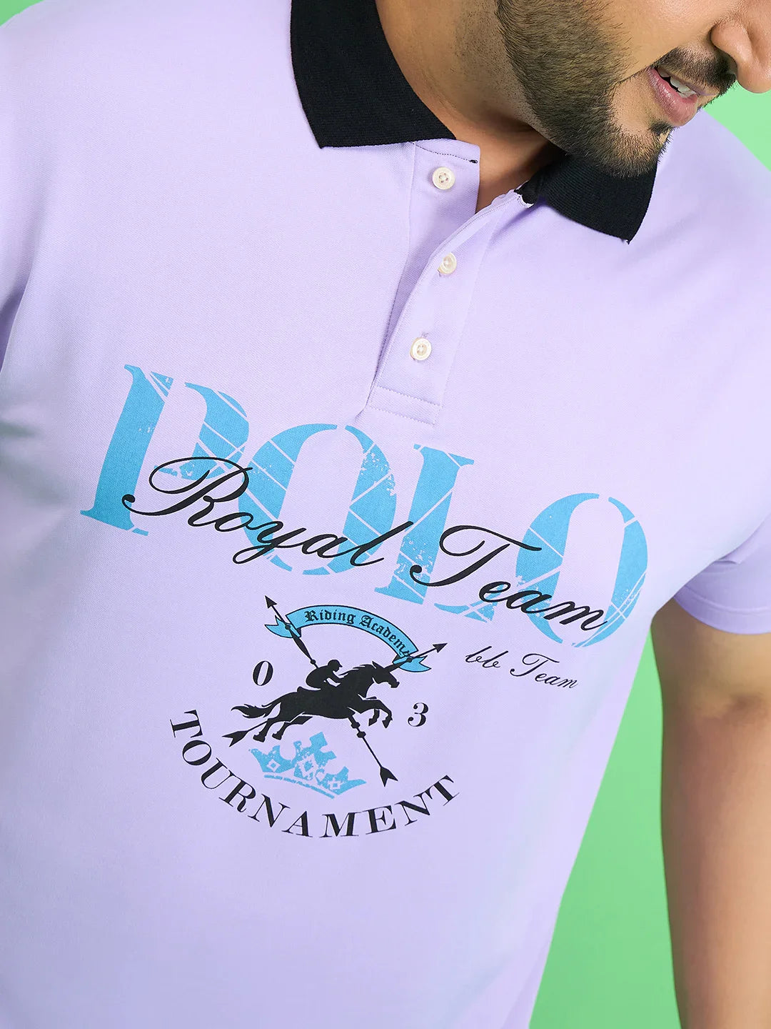 Men Plus Size Rime Lavender Chest Printed Polo T-shirt - bigbanana