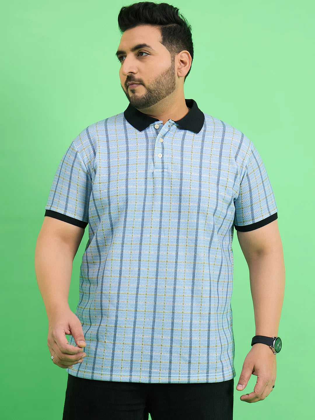 Men Plus Size Rink Stripe Polo Tshirt - bigbanana