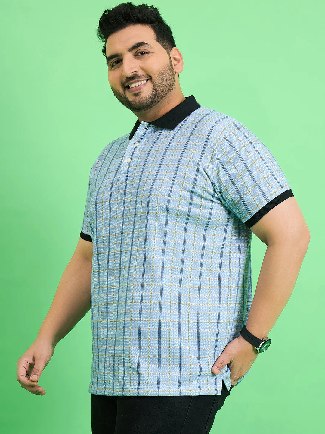 Men Plus Size Rink Stripe Polo Tshirt - bigbanana