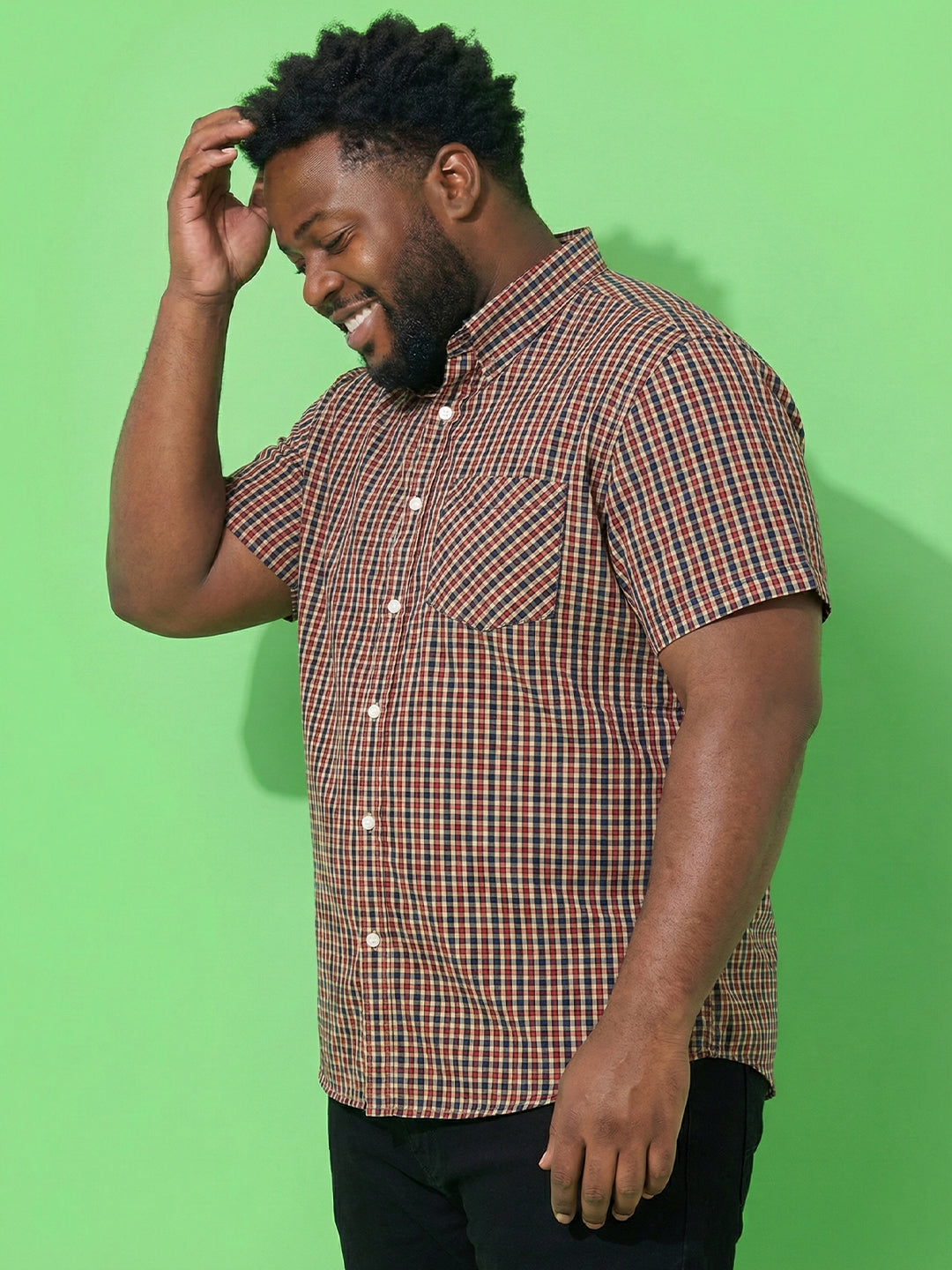 Men Plus Size Roam Multicolor Checkered Casual Shirt