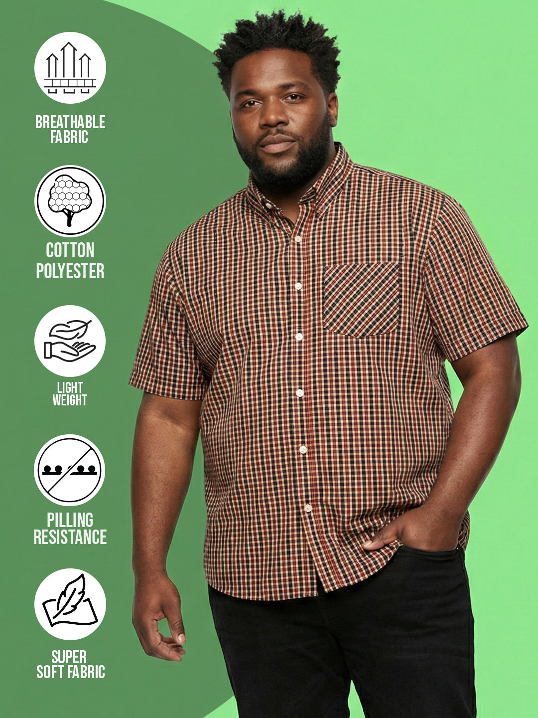 Men Plus Size Roam Multicolor Checkered Casual Shirt