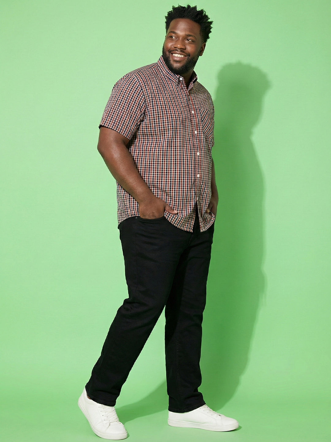 Men Plus Size Roam Multicolor Checkered Casual Shirt