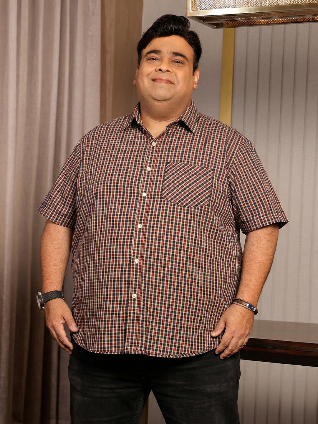 Men Plus Size Roam Multicolor Checkered Casual Shirt