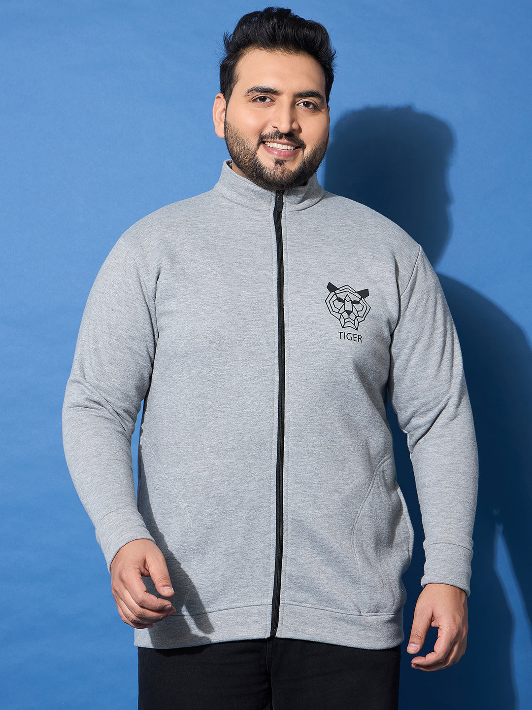Men Plus Size Roar Grey Printed Jacket