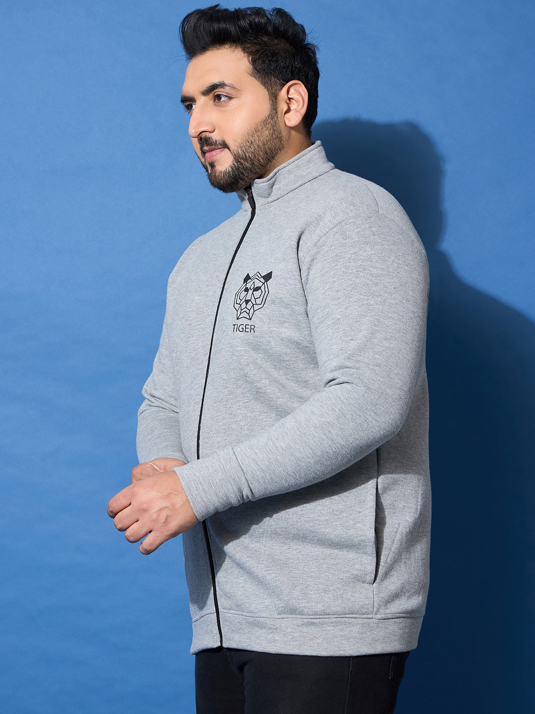 Men Plus Size Roar Grey Printed Jacket