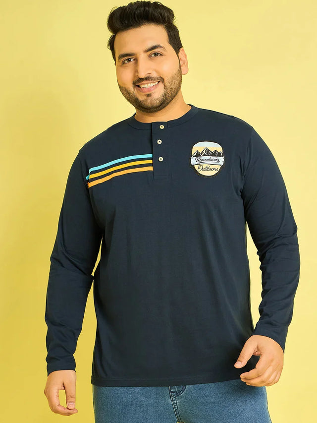 Men Plus Size Reming Solid Henley Tshirt - bigbanana