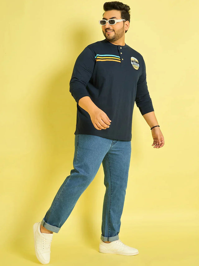 Men Plus Size Reming Solid Henley Tshirt - bigbanana