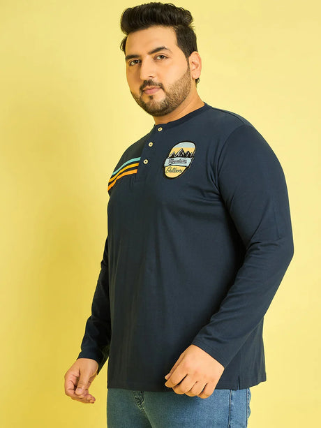 Men Plus Size Reming Solid Henley Tshirt - bigbanana