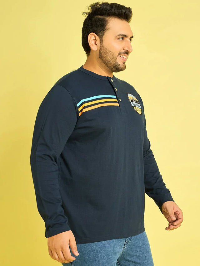 Men Plus Size Reming Solid Henley Tshirt - bigbanana