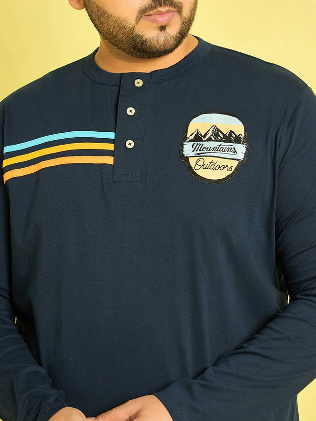 Men Plus Size Reming Solid Henley Tshirt - bigbanana