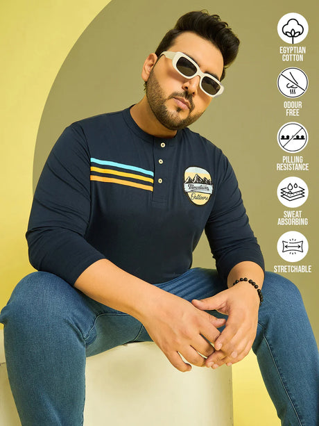 Men Plus Size Reming Solid Henley Tshirt - bigbanana