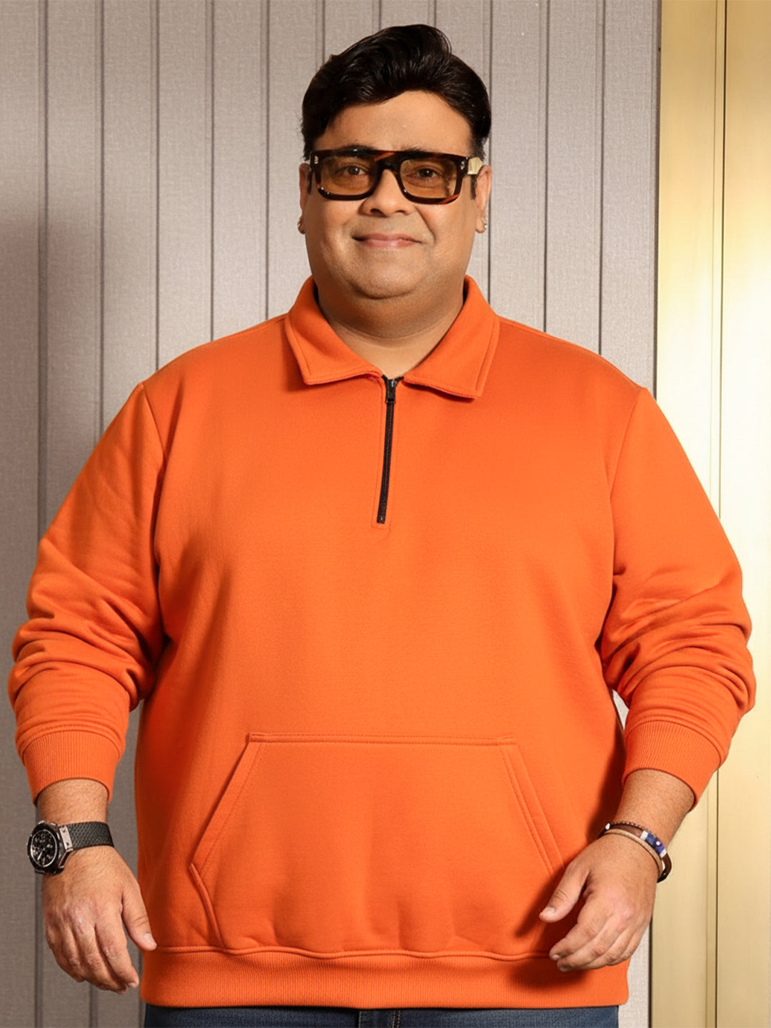 Men Plus Size Rune Orange Solid Sweatshirt