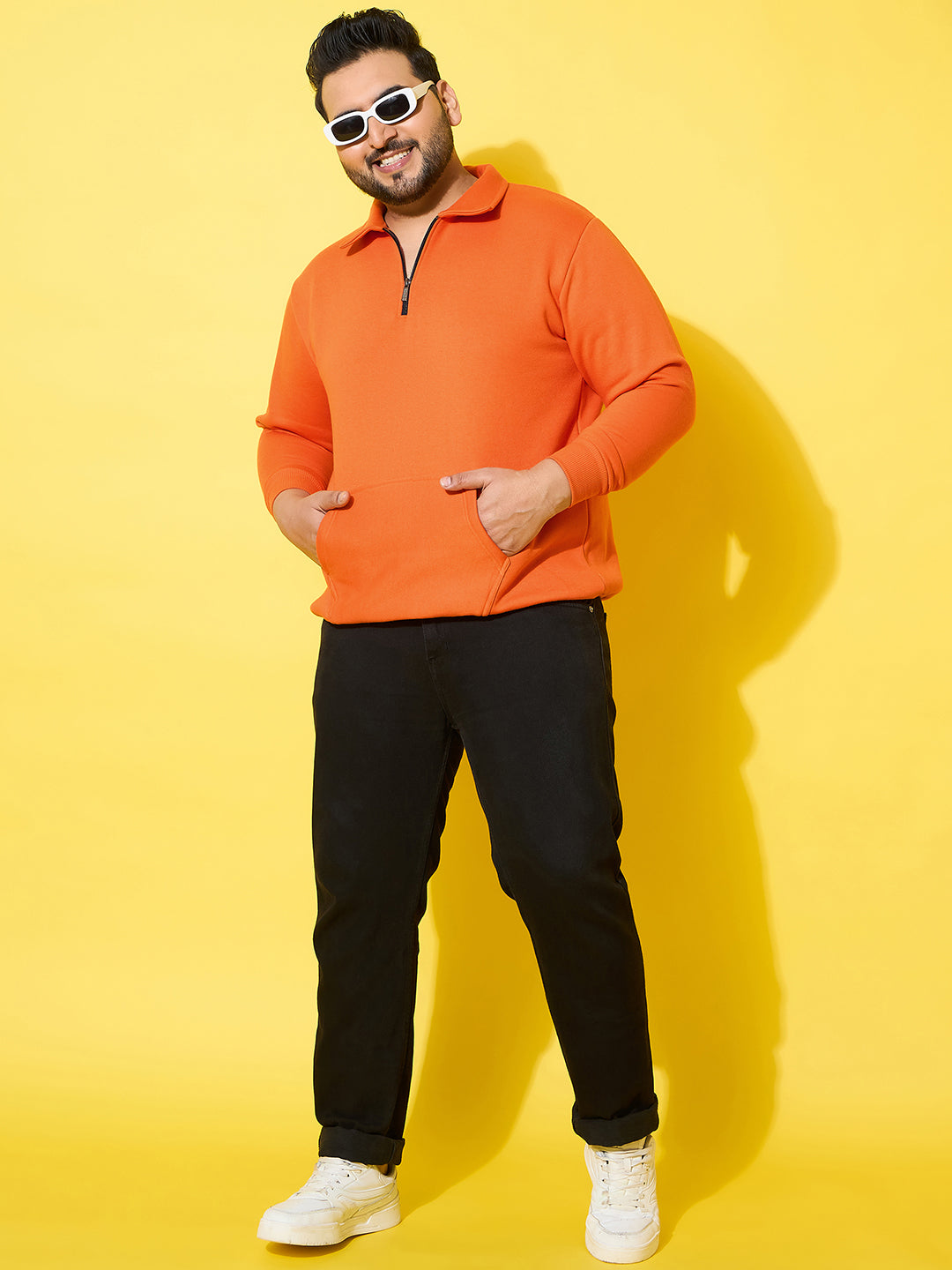 Men Plus Size Rune Orange Solid Sweatshirt