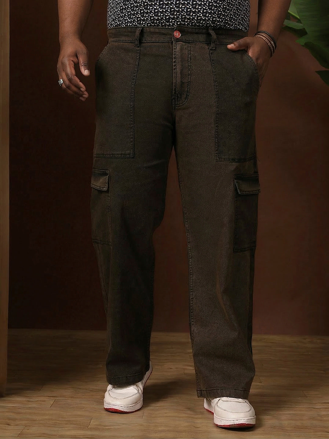 Men Plus Size Rustica Brown Solid Jeans