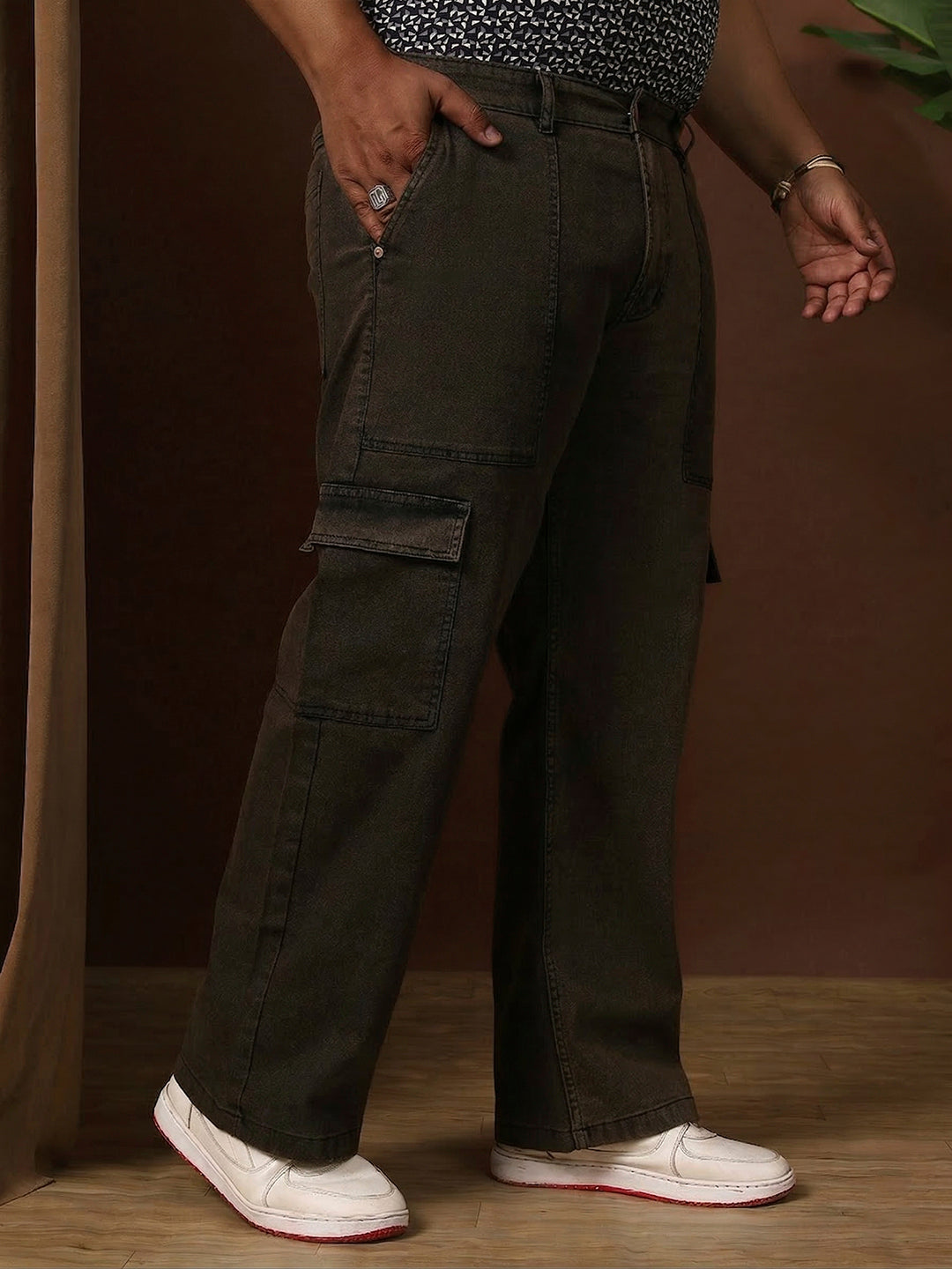 Men Plus Size Rustica Brown Solid Jeans