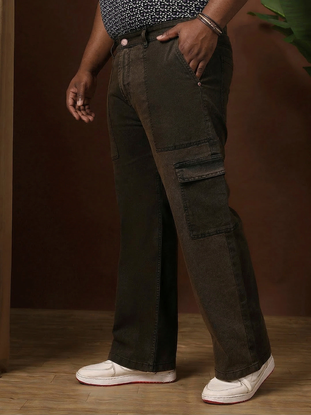 Men Plus Size Rustica Brown Solid Jeans