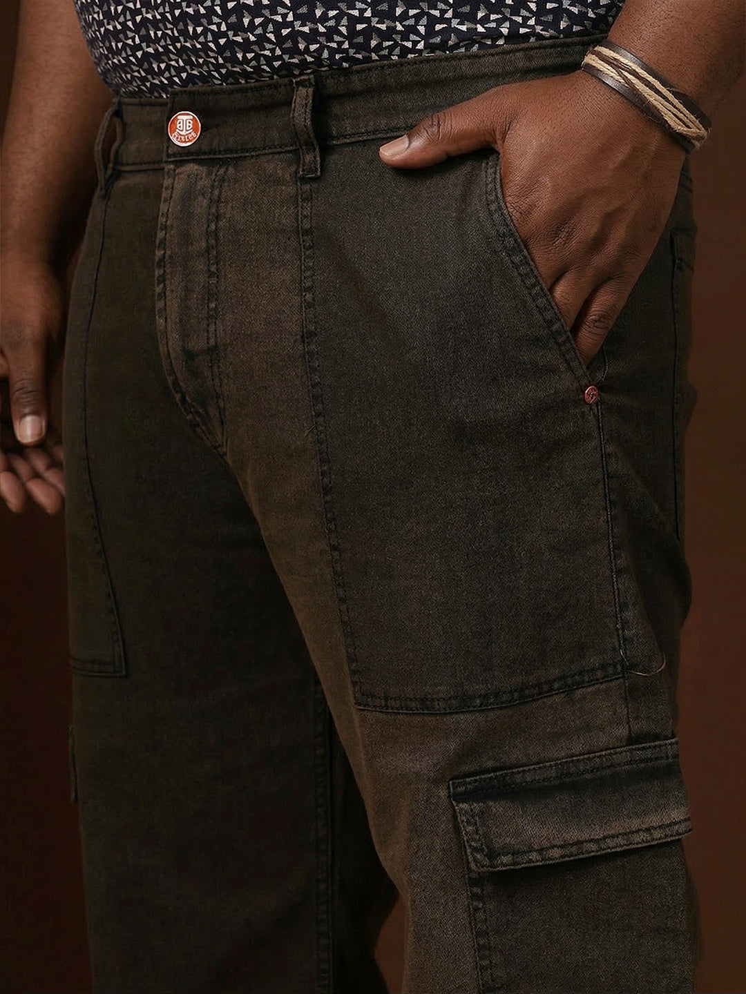 Men Plus Size Rustica Brown Solid Jeans