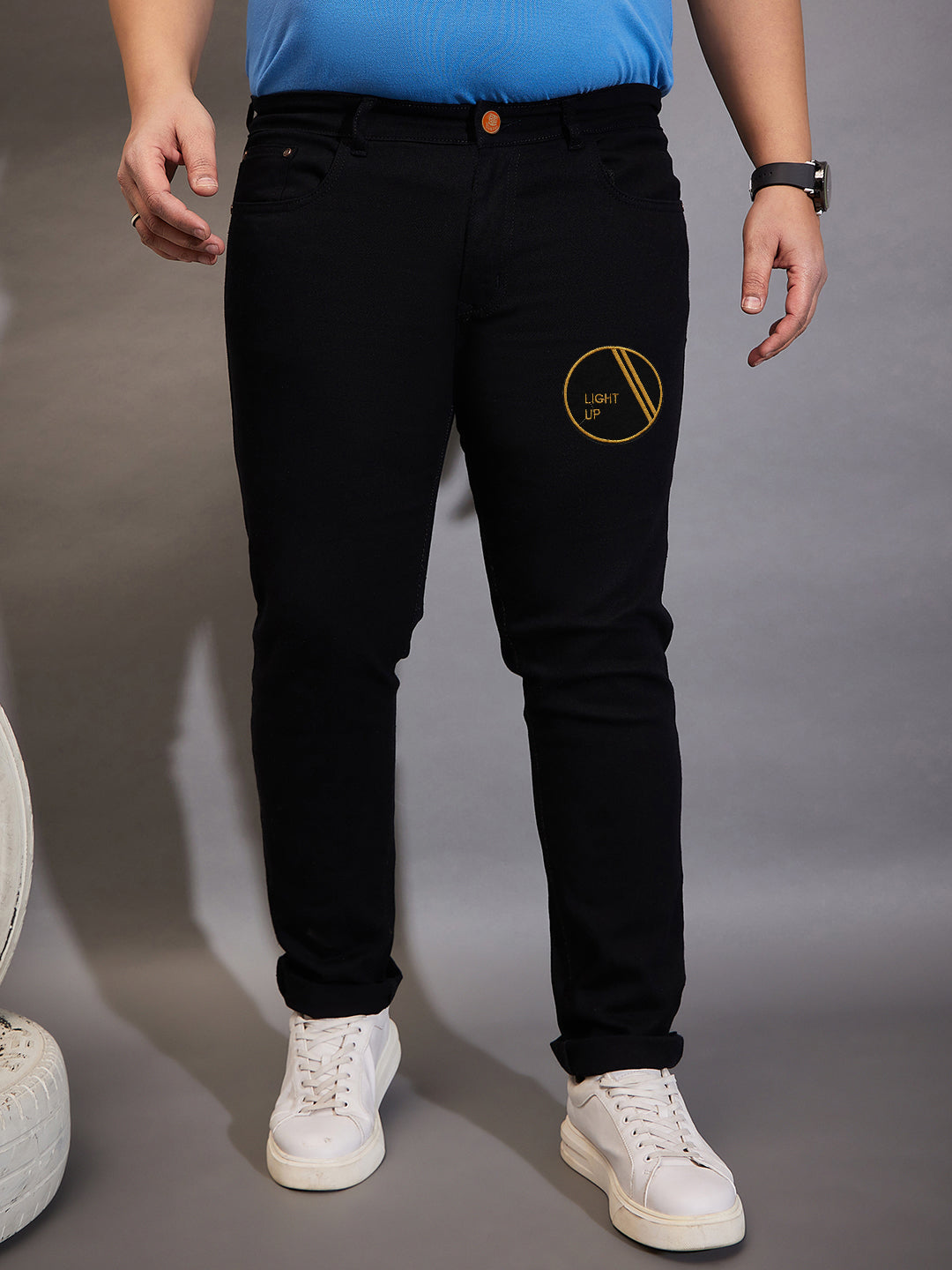 Men Plus Size Black Solce Solid Jeans - bigbanana