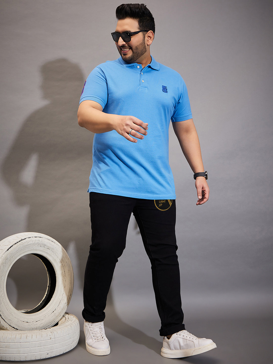 Men Plus Size Black Solce Solid Jeans - bigbanana