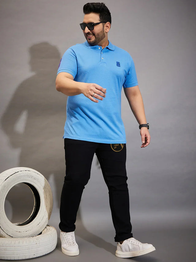 Men Plus Size Black Solce Solid Jeans - bigbanana