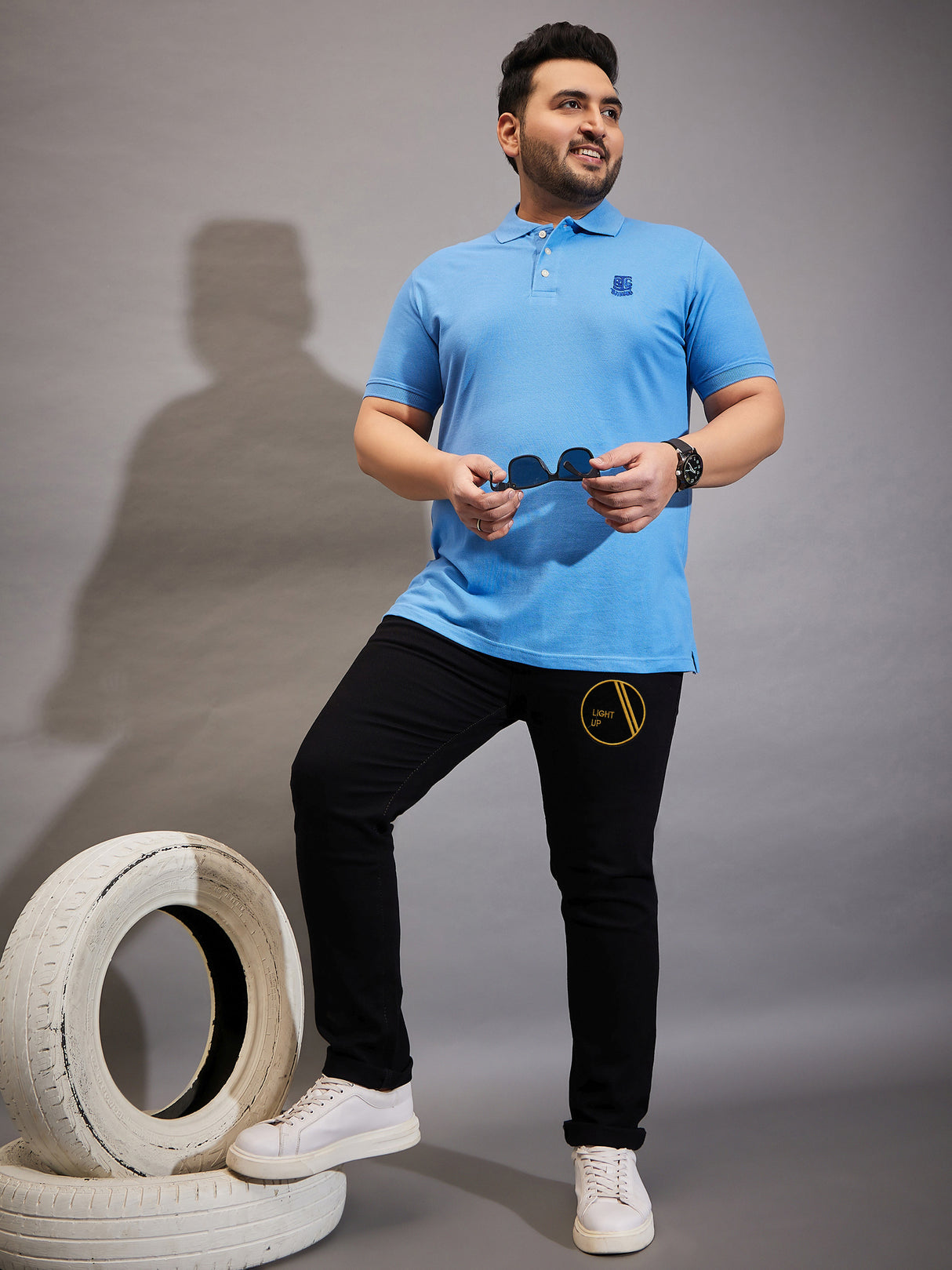 Men Plus Size Black Solce Solid Jeans - bigbanana