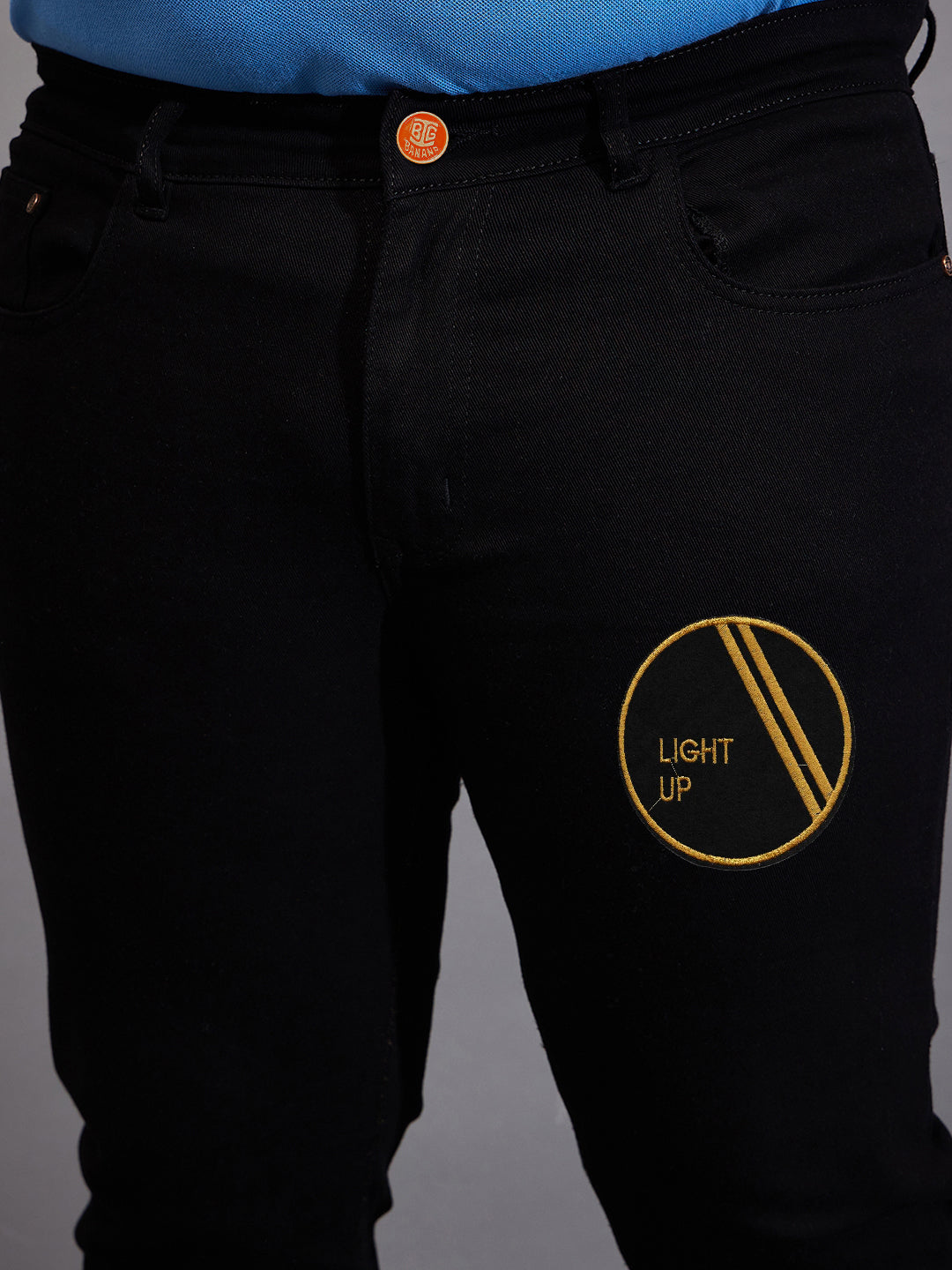 Men Plus Size Black Solce Solid Jeans - bigbanana