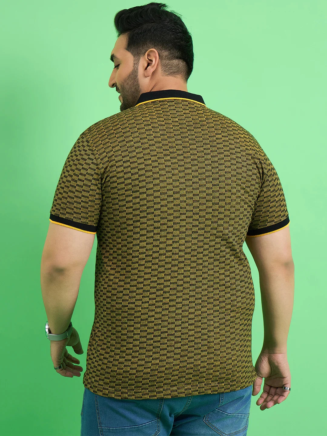 Men Plus Size Saddle Yellow Textured Polo Tshirt - bigbanana
