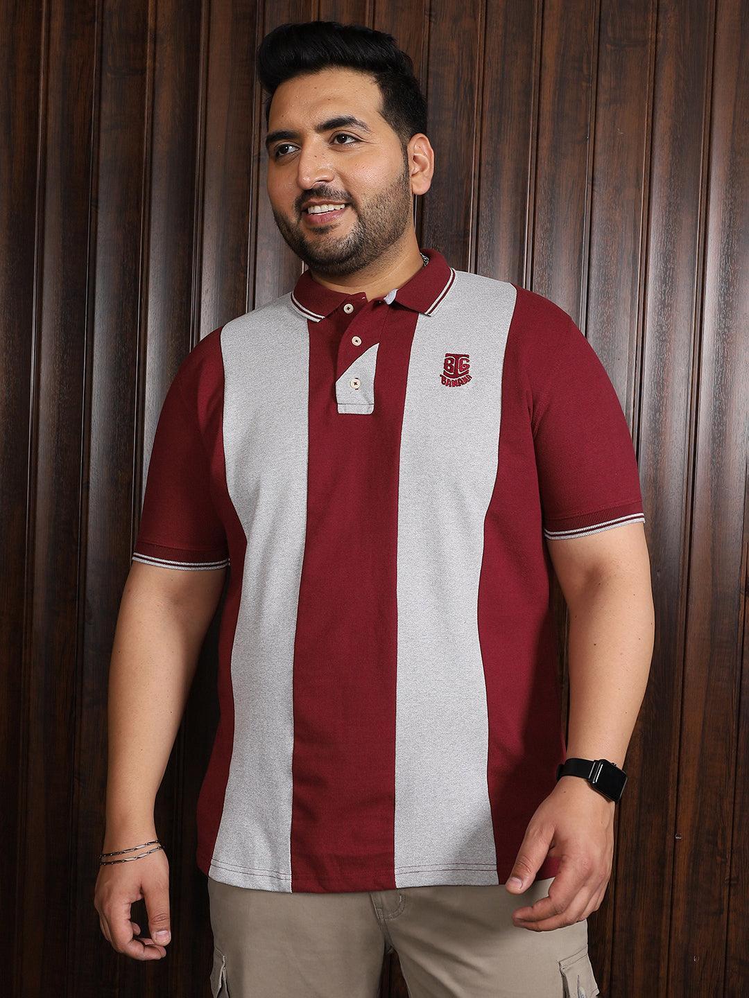 Men Plus Size Sailor Colorblock Polo Tshirt - bigbanana