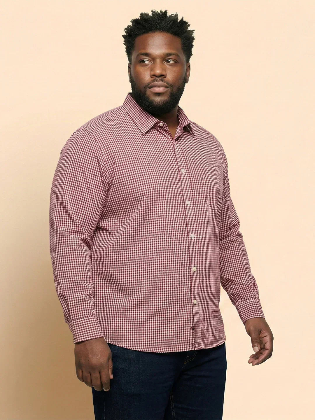 Men Plus Size Sangria Pink Self Design Casual Shirt