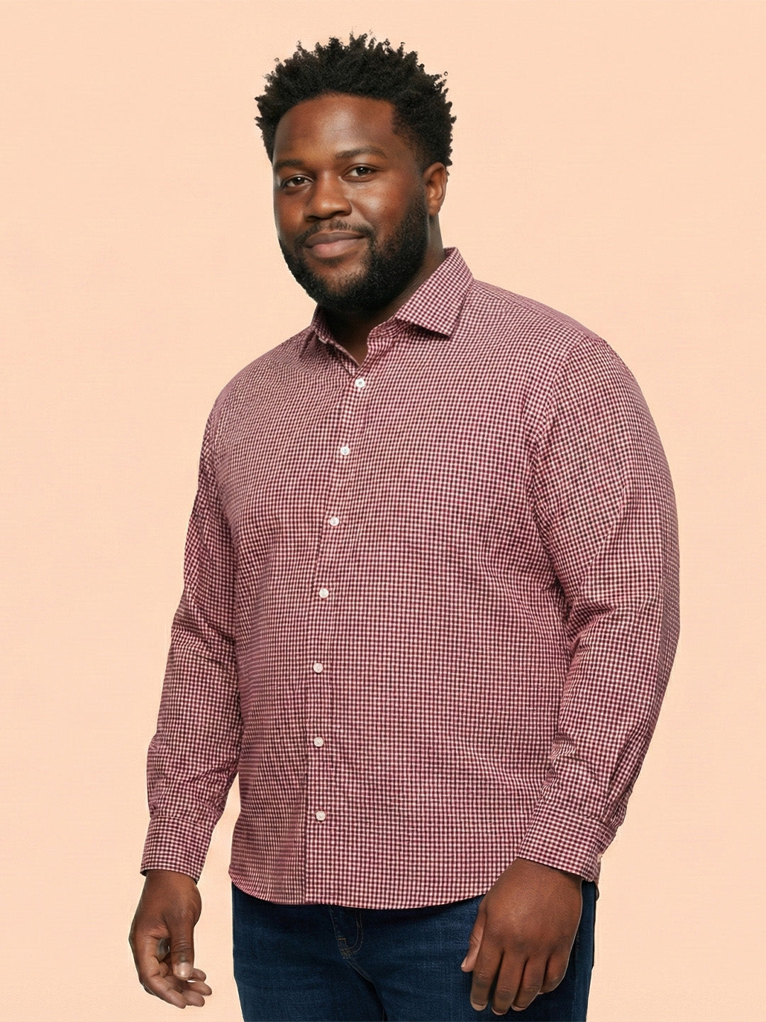 Men Plus Size Sangria Pink Self Design Casual Shirt