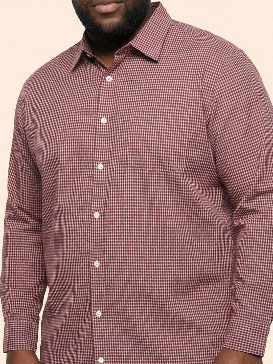 Men Plus Size Sangria Pink Self Design Casual Shirt