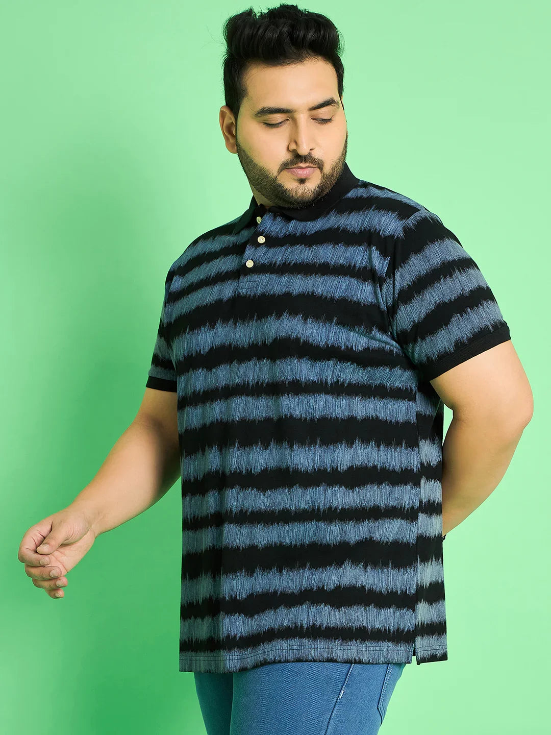 Men Plus Size Savnik Stripes Polo Tshirt - bigbanana