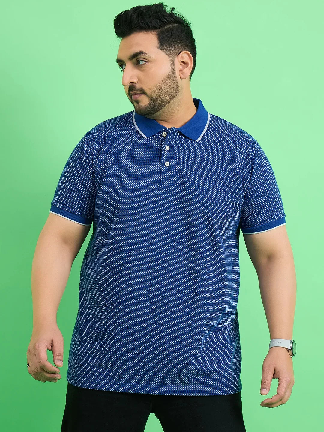 Men Plus Size Scholar Blue Printed Polo Tshirt - bigbanana