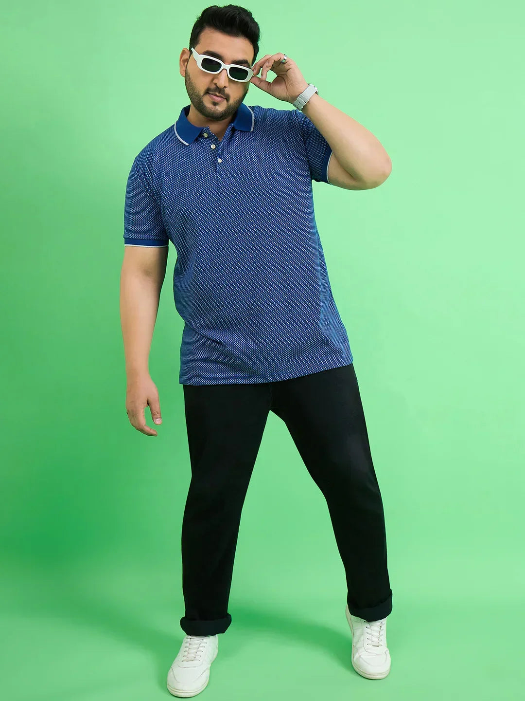 Men Plus Size Scholar Blue Printed Polo Tshirt - bigbanana