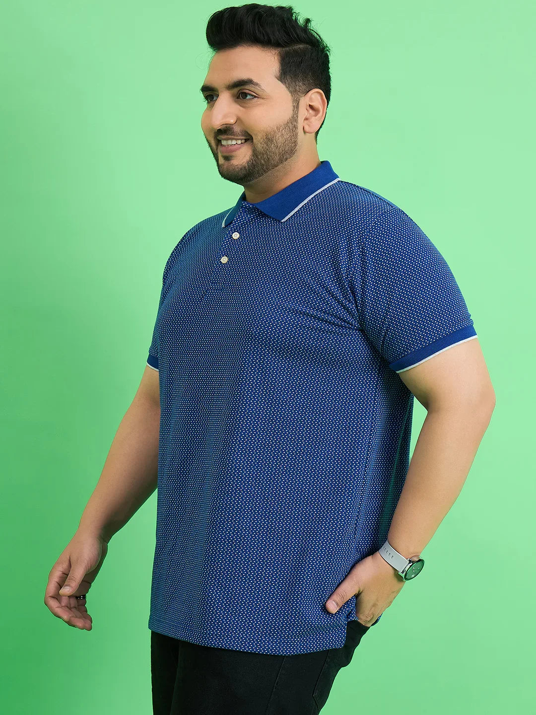 Men Plus Size Scholar Blue Printed Polo Tshirt - bigbanana