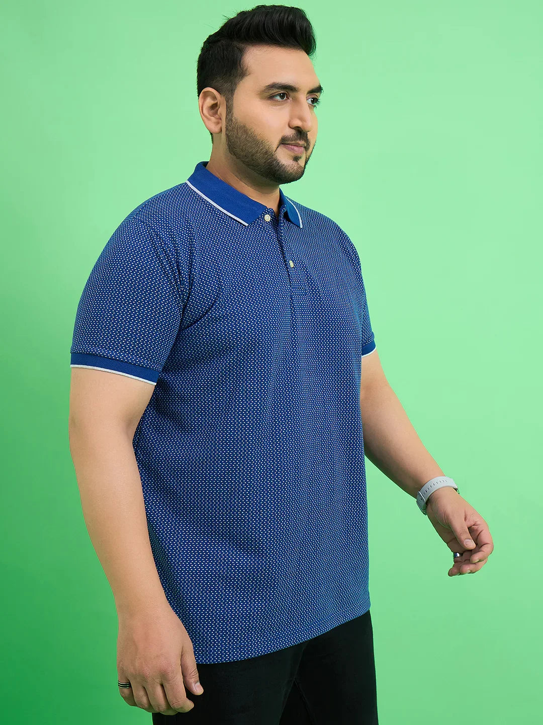 Men Plus Size Scholar Blue Printed Polo Tshirt - bigbanana