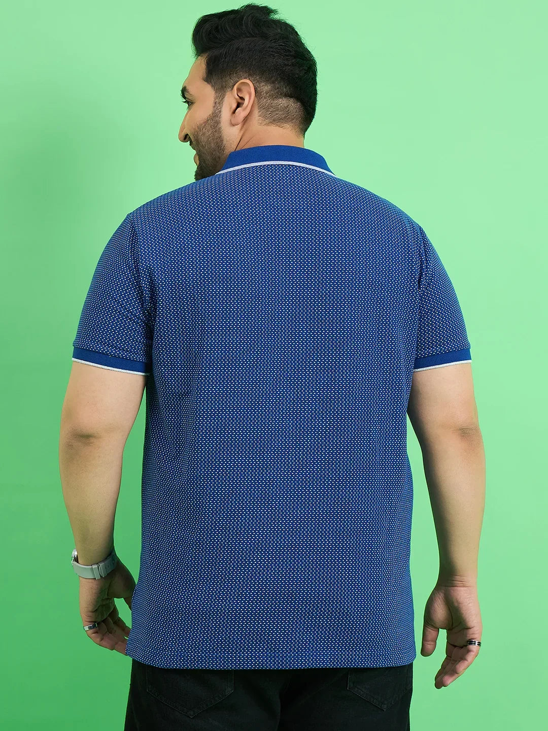 Men Plus Size Scholar Blue Printed Polo Tshirt - bigbanana