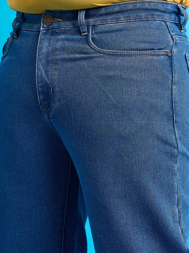 Men Plus Size Scroll-Indigo Blue Solid Jeans - bigbanana