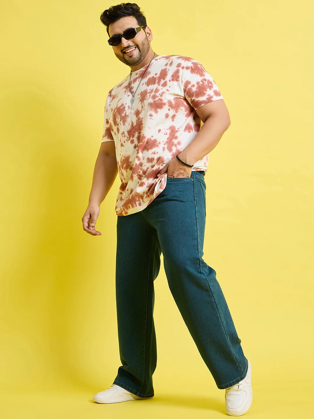 Men Plus Size Scroll-Ocean Blue Solid Jeans - bigbanana