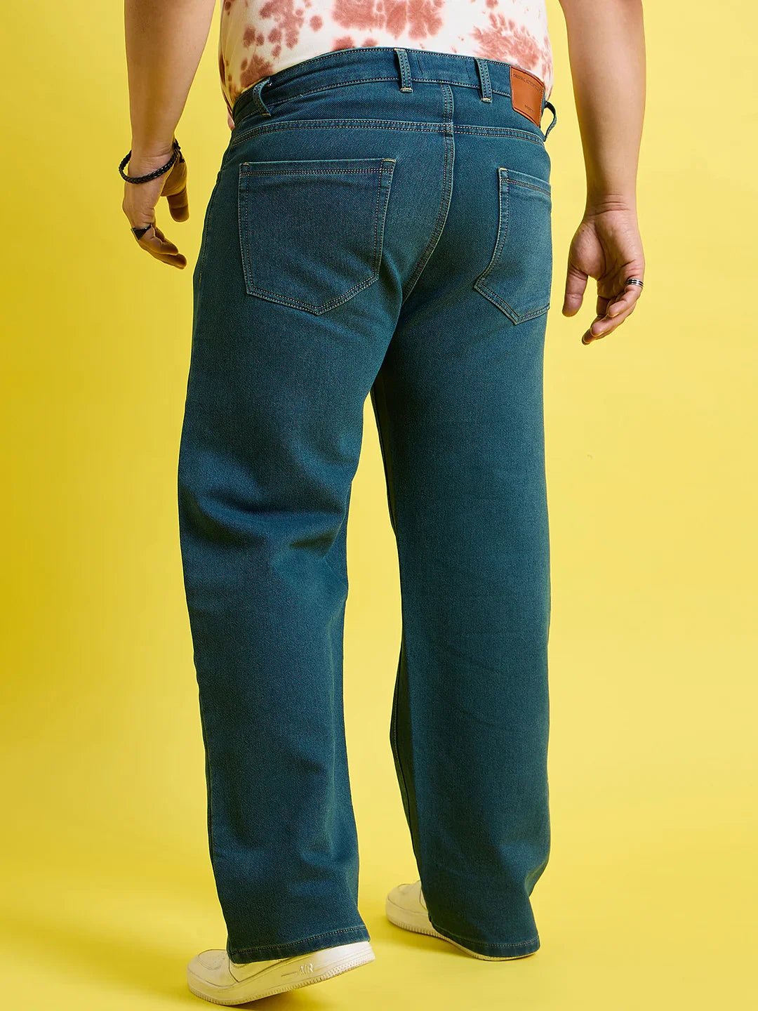 Men Plus Size Scroll-Ocean Blue Solid Jeans - bigbanana