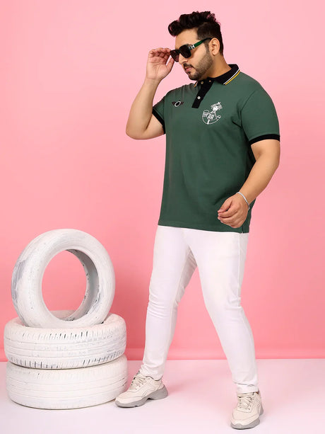 Men Plus Size Sculpted Solid Green Polo Tshirt - bigbanana
