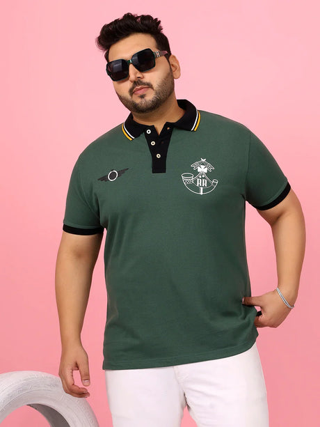 Men Plus Size Sculpted Solid Green Polo Tshirt - bigbanana