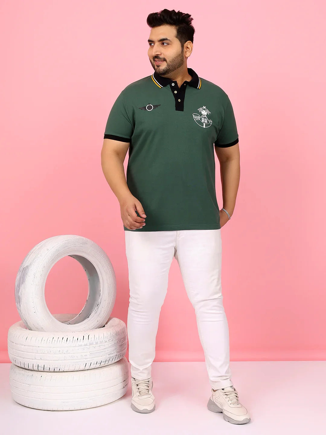 Men Plus Size Sculpted Solid Green Polo Tshirt - bigbanana
