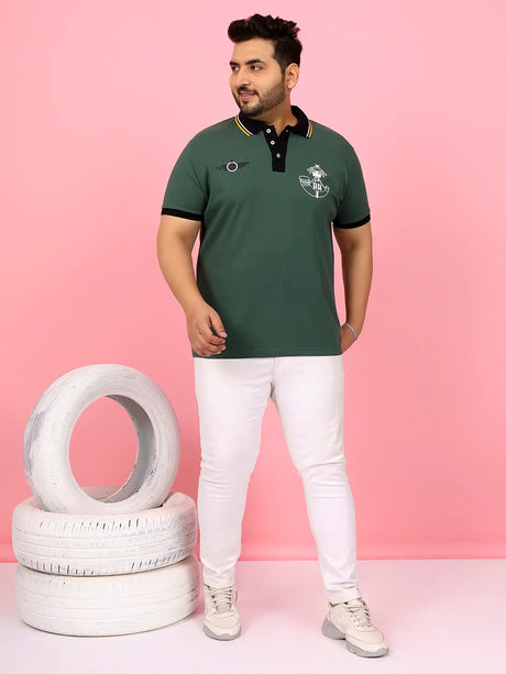 Men Plus Size Sculpted Solid Green Polo Tshirt - bigbanana