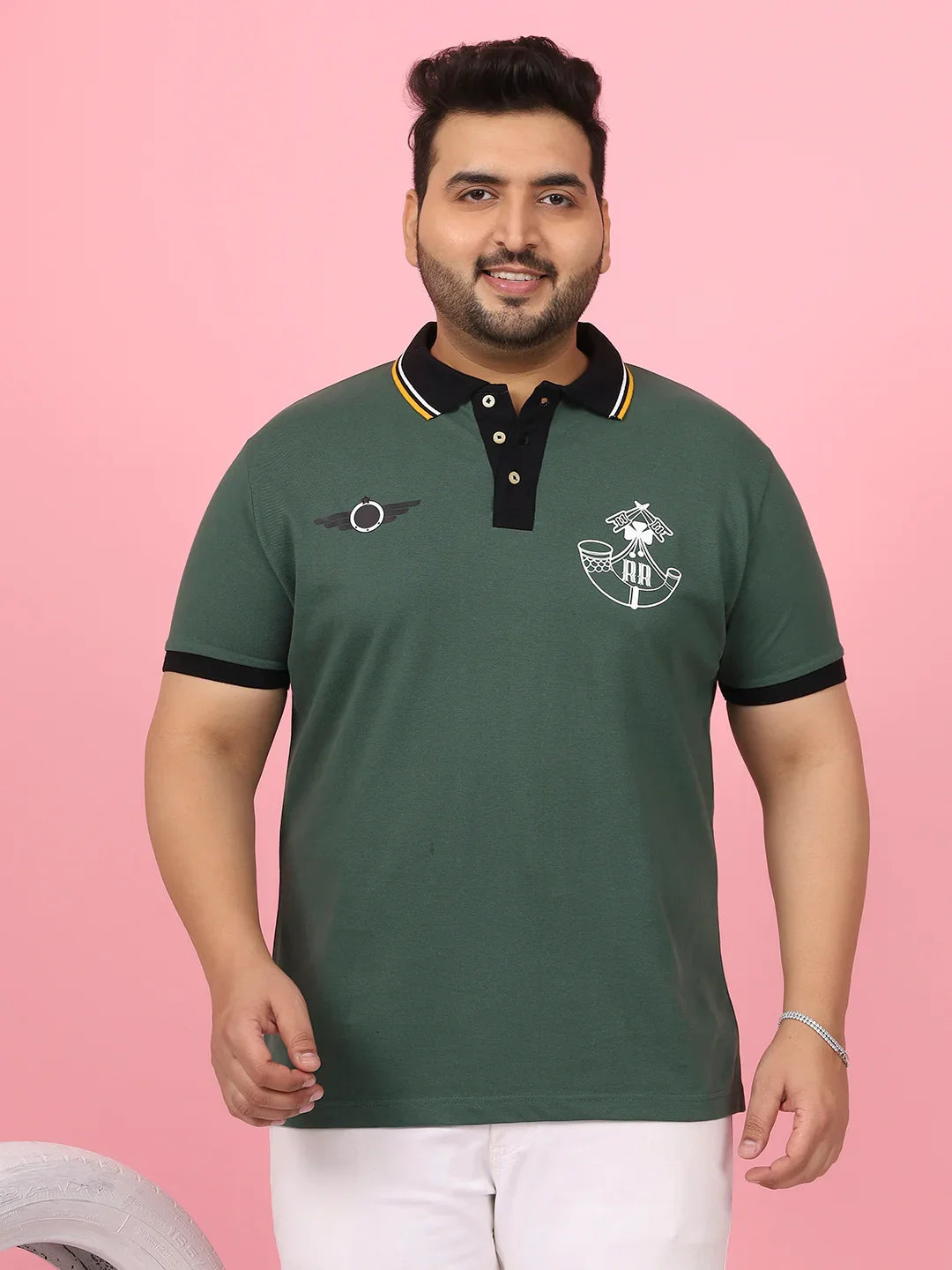 Men Plus Size Sculpted Solid Green Polo Tshirt - bigbanana