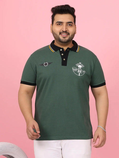 Men Plus Size Sculpted Solid Green Polo Tshirt - bigbanana