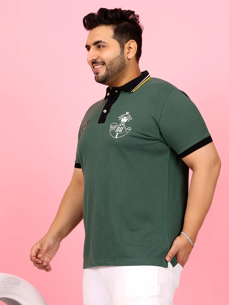 Men Plus Size Sculpted Solid Green Polo Tshirt - bigbanana
