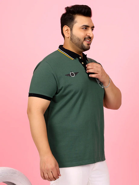 Men Plus Size Sculpted Solid Green Polo Tshirt - bigbanana
