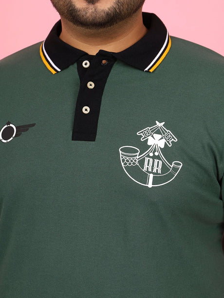 Men Plus Size Sculpted Solid Green Polo Tshirt - bigbanana